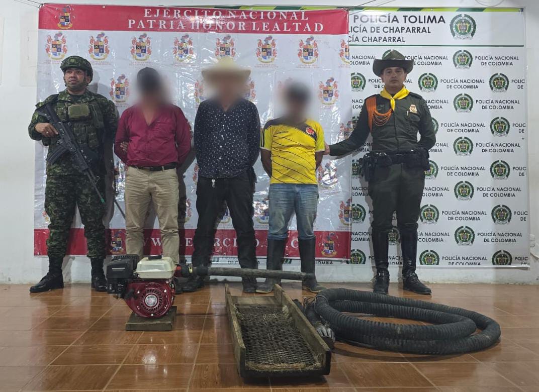 En Chaparral capturan tres personas por explotación ilícita de yacimientos mineros